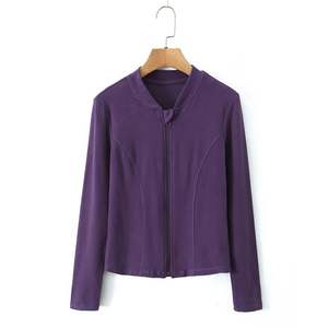 Happy Plus Zippered Fitted <b>Long</b> <b>Sleeve</b> <b>Top</b> N9041 Purple Plus Size Women's Sweater Solid Color Viscose Fiber Medium Thickness - Product Image 2