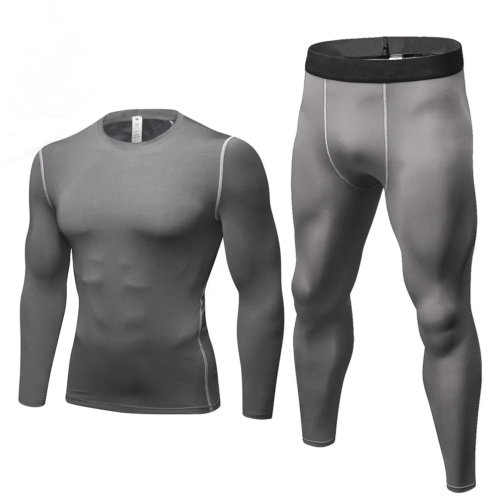 Men Autumn/winter Fitness Compression Tights Men Velvet Lined Long Sleeves Long Trousers Compression Set