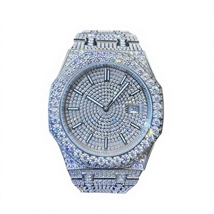 นาฬิกาข้อมือผู้ชายหรูหรา ตัวเรือนสแตนเลสทรงกลม ประดับเพชรโมอิสซาไนต์ VVS1 หน้าปัดกระจก ผ่านการทดสอบ ทนน้ำได้ 10 บาร์ - Product Image 1