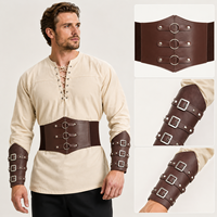 Nieten-PU Mittelalterlicher Breiter Korsettgürtel & Armstulpen-Set, Wikinger Renaissance Taillenmanschette für LARP Halloween Piraten Ritter Cosplay