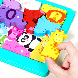 Vente en gros de puzzles 3D de dessins animés, blocs de construction en bois colorés, <span class=keywords><strong>jouet</strong></span> éducatif Montessori, puzzle DIY pour enfants - Product Image 4