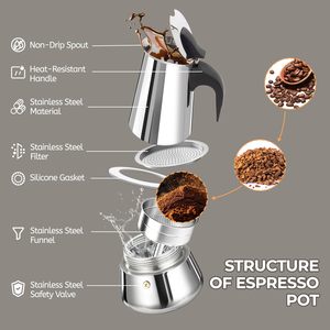 Cafetera Moka de Acero Inoxidable, Cafetera Espresso para Estufa, Percolador de Café, Estilo Clásico, Cafetera <span class=keywords><strong>Greca</strong></span>, Máquina para Café Mocha - Product Image 4
