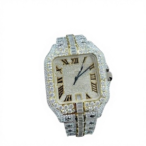 Montre mécanique de luxe avec cadran carré en verre et moissanite, style hip-hop personnalisé, entièrement sertie de pierres, pour cadeau, vente en gros d'usine - Product Image 1