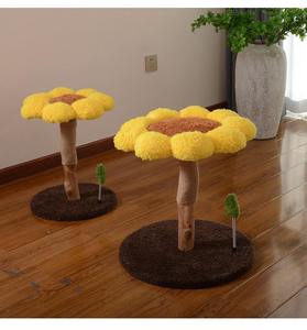 Arbre à chat en bois naturel Tournesol avec griffoir en sisal et velours doux pêche, 2 tailles S/L pour chats de petite taille, mobilier pour animaux domestiques - Product Image 5