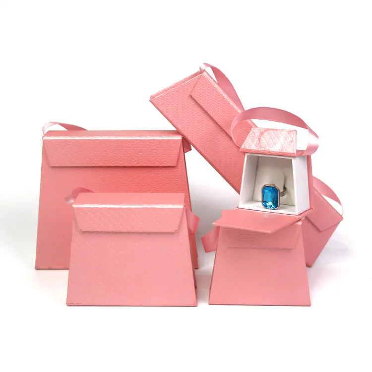 neu modische rosa verpackung aus papier für schmuck ring ohrring halskette anhänger geschenkbox mit kundendefiniertem logo samt innerer griff tasche design