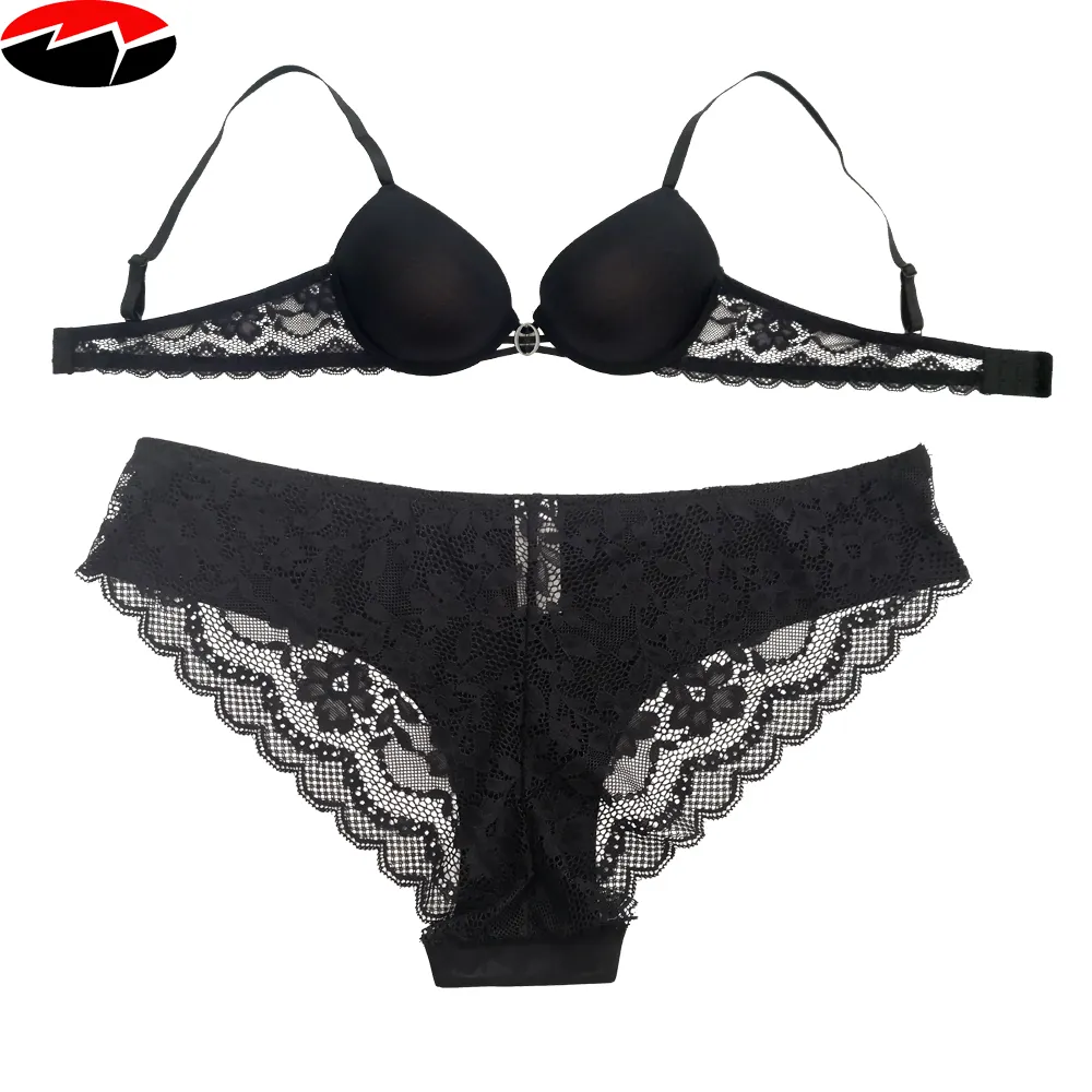 New Design Women High Quality Embroidery Under wired Push Up Plunge Bra and Brief Set