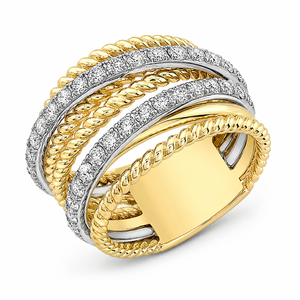 Anello a due toni con più fasce per donna, gioiello da dito a strati alla moda - Product Image 1