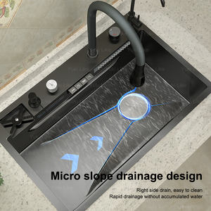 Fregadero de acero inoxidable de cocina multifuncional moderno negro 7546 con purificador de agua de <span class=keywords><strong>doble</strong></span> <span class=keywords><strong>grifo</strong></span> y arandela de taza para hotel - Product Image 3