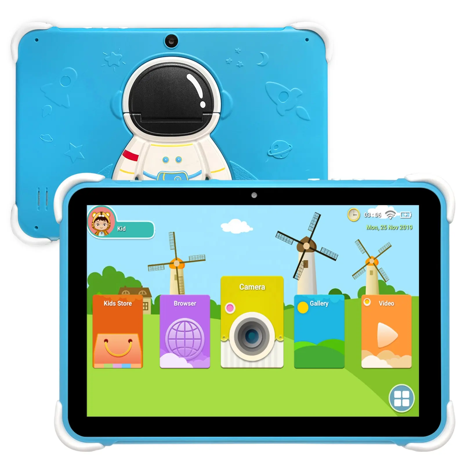 Tablet anak-anak Android, PC 7 10.1 inci dengan penyimpanan 64GB 1280*800 IPS layar sentuh