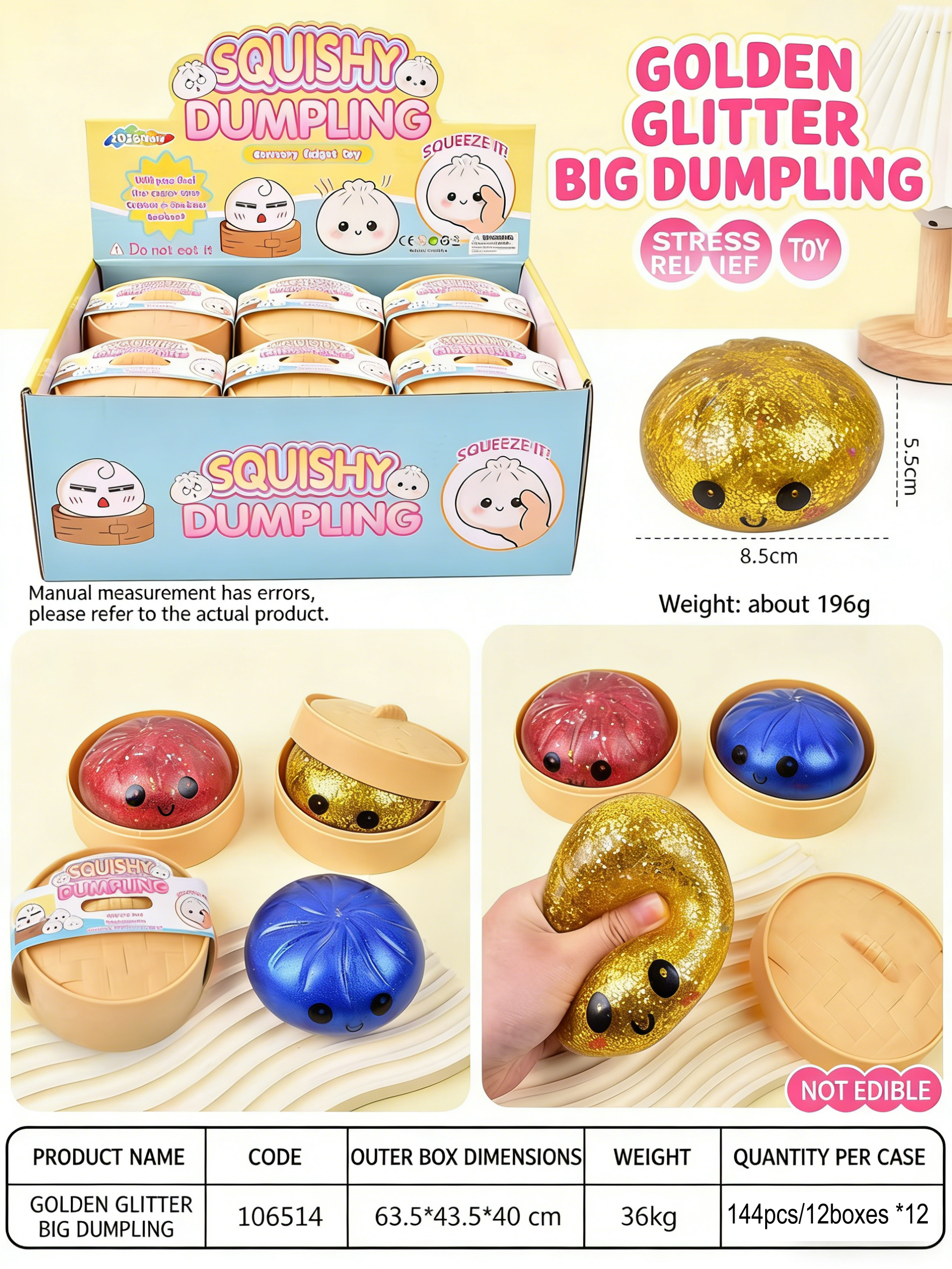 Bao glitter dorato 8,5 cm