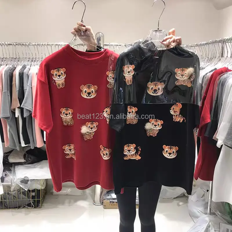 Phong cách của phụ nữ ngắn tay Áo T-shirt 2024 Hàn Quốc phiên bản của lỏng mùa hè của phụ nữ cotton kích thước lớn Dobby dệt kim ngọt ngào