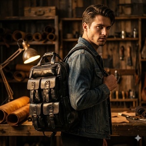 Nouveau sac à dos en cuir Crazy Horse de <span class=keywords><strong>style</strong></span> britannique pour hommes, grande capacité, rétro, voyage en plein air, sac à dos en cuir de vachette personnalisé - Product Image 1
