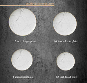 Hot Selling Ceramic Dinner Set Rim Charger <b>Plate</b> Wedding <b>Plates</b> Gold Hot Selling High Quality Marble Porcelain Tableware - Product Image 6