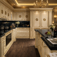 Lemari Dapur Pintar Gaya Kerajaan Prancis 100% Kayu Solid Desain Istana Furnitur Dapur Barok Kustom