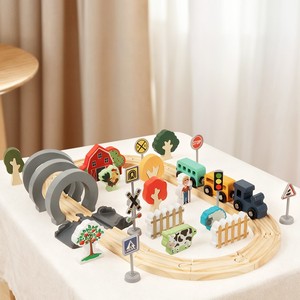 Jouet en bois polyvalent à assembler soi-même pour enfants, thème ferme, 42 pièces, train et scène de circulation, vente en gros - Product Image 4