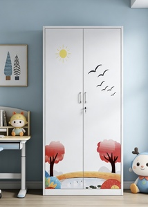 Sturdy Durable Modern 4-Door Steel Printed Lockable <strong>Wardrobe</strong> <strong>with</strong> 2 <strong>Mirrors</strong> 2 Drawers Hanging Rail for Bedroom Organization - Product Image 4