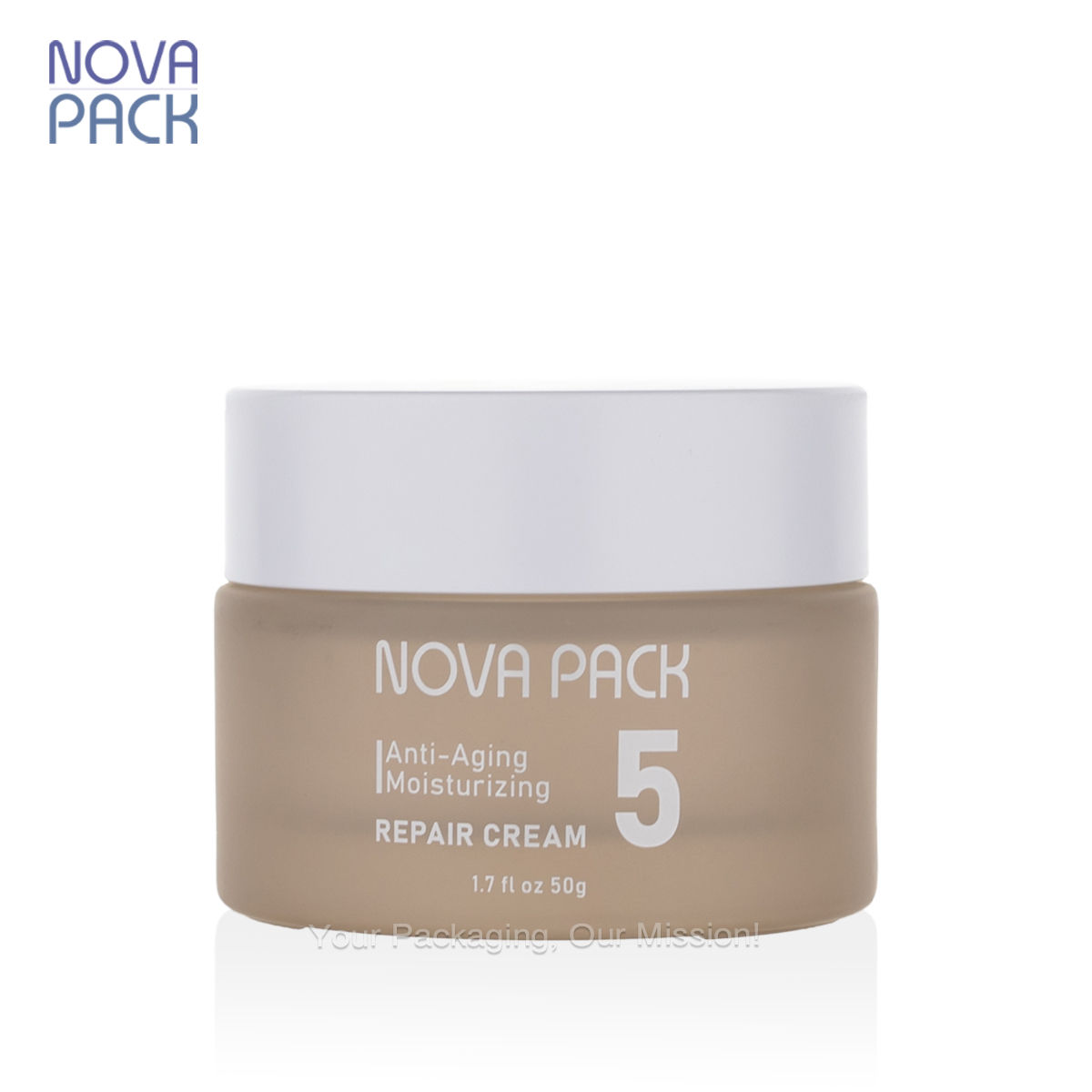 ขวดโหลสีเบจฝ้า + ฝาสีขาว