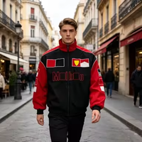 Blouson Bomber Unisexe F1 en Toile Brodé à la Main, Design Classique Noir et Rouge, Sur Mesure, Imperméable, Hiver – Meilleures Ventes