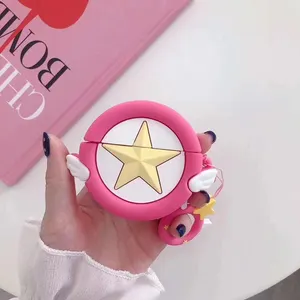 3D Earphone Case For AirPods Pro Case Silicone Cute Pink Star Angel Wing Cover For Apple AirポッドPro Finger Ring Strap