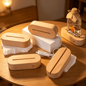 Children's Natural Decorative <b>Light</b> Base Eco-friendly Materials LED Wooden Lamp Luminous Acrylic DIY Wooden Base USB Charge - Product Image 2