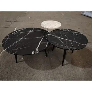 SHIHUI 천연석 현대 대리석 거실 가구 라운드 블랙 대리석 티 센터 커피 테이블 세트 럭셔리 소파