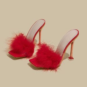 Nouvelles mules élégantes en fourrure pour femme, sandales et pantoufles à talons, collection Printemps-Été 2025 - Product Image 3