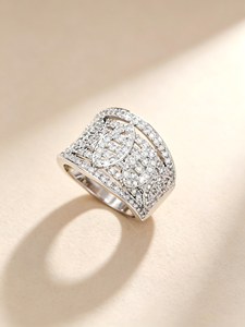Anillo de cóctel de lujo con diamantes, anillo geométrico llamativo para mujer, joyería glamurosa de boda con micro pavé de diamantes naturales - Product Image 2