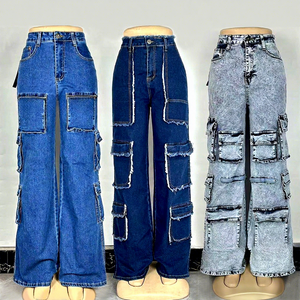 Jeans Retro de Pierna Ancha para Mujer, Cintura Alta, Estilo Casual Urbano con Bolsillos Grandes, Pantalones de Trabajo, Estilo Moderno en Mezclilla - Product Image 3