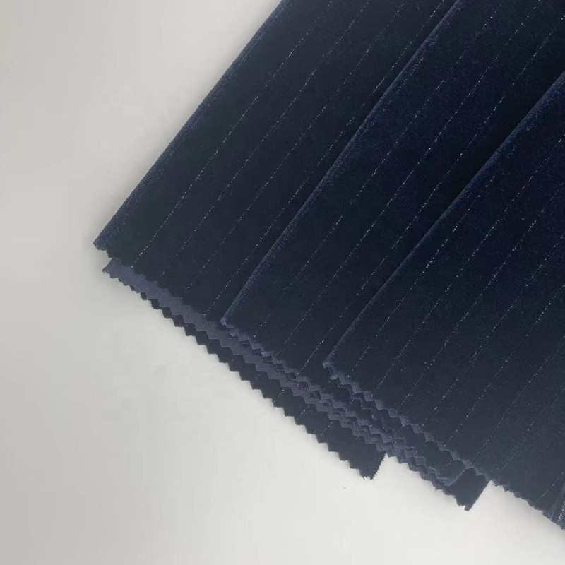 Silver yarn vertical stripe velvet for fashion wear