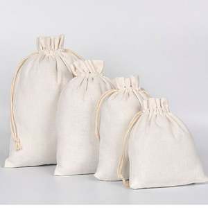 Pochette en coton réversible 10*15cm avec cordon de serrage, pour fête, mariage, rangement à domicile, logo, bijoux, sac en mousseline réutilisable pour l'artisanat - Product Image 3