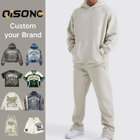 Ensemble de survêtement personnalisé pour homme en coton, comprenant un sweat à capuche oversize à épaules tombantes et un pantalon de survêtement streetwear uni