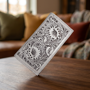 High Quality Hand Tooling Carving Bifold Genuine <b>Leather</b> Floral Hand Tooled Design Unisex Multiuse Snap Closure Wallet - Product Image 3
