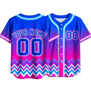 Maillot de baseball personnalisé dégradé bleu rose à motif chevron, nom et numéro personnalisés, uniforme d'équipe entièrement boutonné, vente en gros OEM - Product Image 1