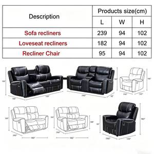 Juego de Sofás Reclinables de Cuero Sintético Frank Air con Ajuste Manual, 3+2+1 Plazas, Muebles para Sala de Estar con Consola Abatible - Product Image 3