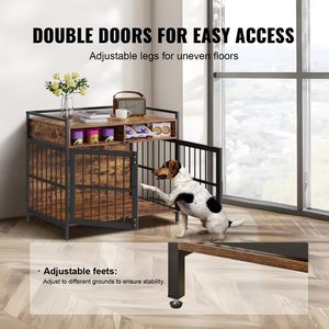 Cage pour chien de taille moyenne avec double porte, cage/chenil pour chien en bois de 38 pouces avec étagère de rangement, multifonctionnelle. - Product Image 2
