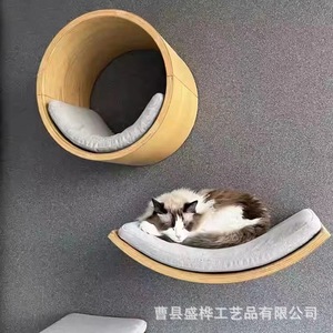 Cama de madera para gatos, nido de pared con cojín para gatos de interior, hamaca para mascotas, cama para dormir, estructura para trepar. - Product Image 1