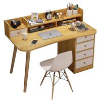 Bureau d'écriture contemporain avec panneau en bois durable blanc chaud, design panneau de bois, avec tiroirs et étagère pour bureau d'étude