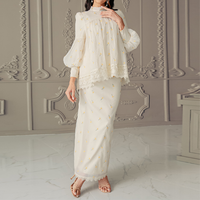Neuankömmling Muslim Dress Set Damen bekleidung 2-teiliger Abaya-Anzug Hari Raya Puff ärmel Eid Malaysia Baju Kurung Islamische Kleidung