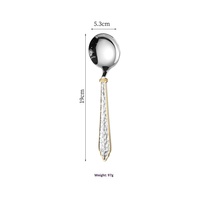 Ensemble de couverts en acier inoxydable 304, finition dorée gaufrée et poli miroir, comprenant fourchette, couteau, cuillère, cuillère à salade, cuillère à café et cuillère à dessert