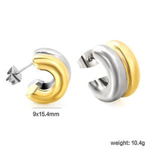 Trendy 18K <b>Gold</b> Plated Two-tone Double-layer <b>Chunky</b> C <b>Hoop</b> Earring Stainless Steel Jewelry Wholesale Stud Earrings for Women - Product Image 3
