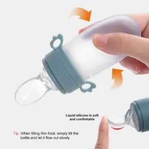 Hot bán bé ăn chai muỗng Teether bé Silicone gạo dán ngũ cốc trái cây bóp chai muỗng sơ sinh bé chai