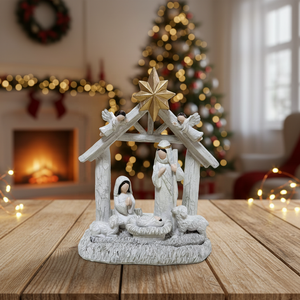 Nouvel ensemble de crèche de Noël, décoration de crèche d'intérieur, figurines de crèche sculptées et peintes à la main, scène avec bergerie - Product Image 2
