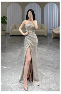 Champagne or mariée <span class=keywords><strong>mariage</strong></span> banquet spectacle passerelle sirène robe de soirée sexy - Product Image 3