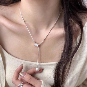 สร้อยคอเงินแท้ S925 ทรงกระบอกประดับมุก ดีไซน์เรียบหรู ยาว 40+5 ซม. เหมาะสำหรับผู้หญิง เป็นของขวัญ - Product Image 5