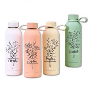 Vaso Térmico Personalizado con Nombre Grabado y Flor de Nacimiento, Botella de Agua de Viaje de Acero Inoxidable, Regalos de Cumpleaños Personalizados - Product Image 1