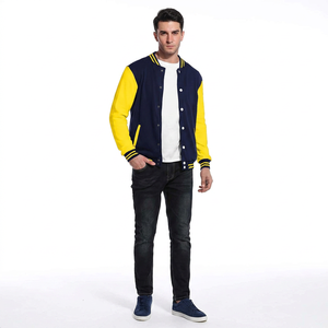 Winter Men's Varsity Jacket Polyester/Cotton Knitted Stand Collar <b>Covered</b> <b>Button</b> Closure Breathable Customizable Design OEM - Product Image 1