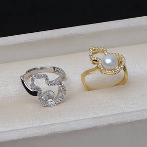 S925 Silver Gourd Ring Earnail <b>Bracelet</b> Women's Fashion Jewelry <b>Set</b> Pearl DIY Handmade Accessories Empty Tray Trendy Silver Tray - Product Image 5