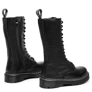 Botas de moto de caña alta con patrón de lichi para mujer, con 14 perforaciones, botines cortos de cuero de primera calidad estilo inglés para hombre y mujer, punta redonda - Product Image 2