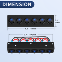 Panneau de 6 interrupteurs à bascule ronds 12V 20A 3 broches avec LED bleue, marche/arrêt, avec câblage pour voiture, marine, vente en gros, OEM, CE, ROHS