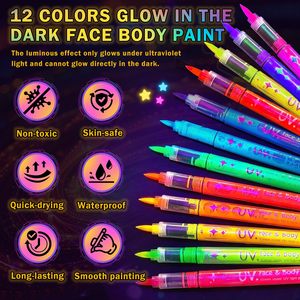 Dark Temporary Body <b>Paint</b> <b>UV</b> Neon Face <b>Paint</b> Face Painting Pens Tattoo Markers Skin Festival Essentials Easter - Product Image 2